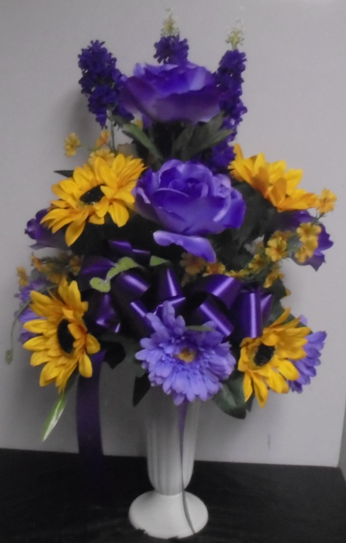 (23A)  "SILK" Cemetery Vase
(Purple & Yellow)
$65.00