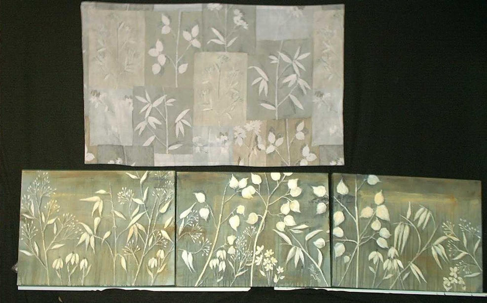 Original acrylic triptych created to match client's pillowcase/bed covering