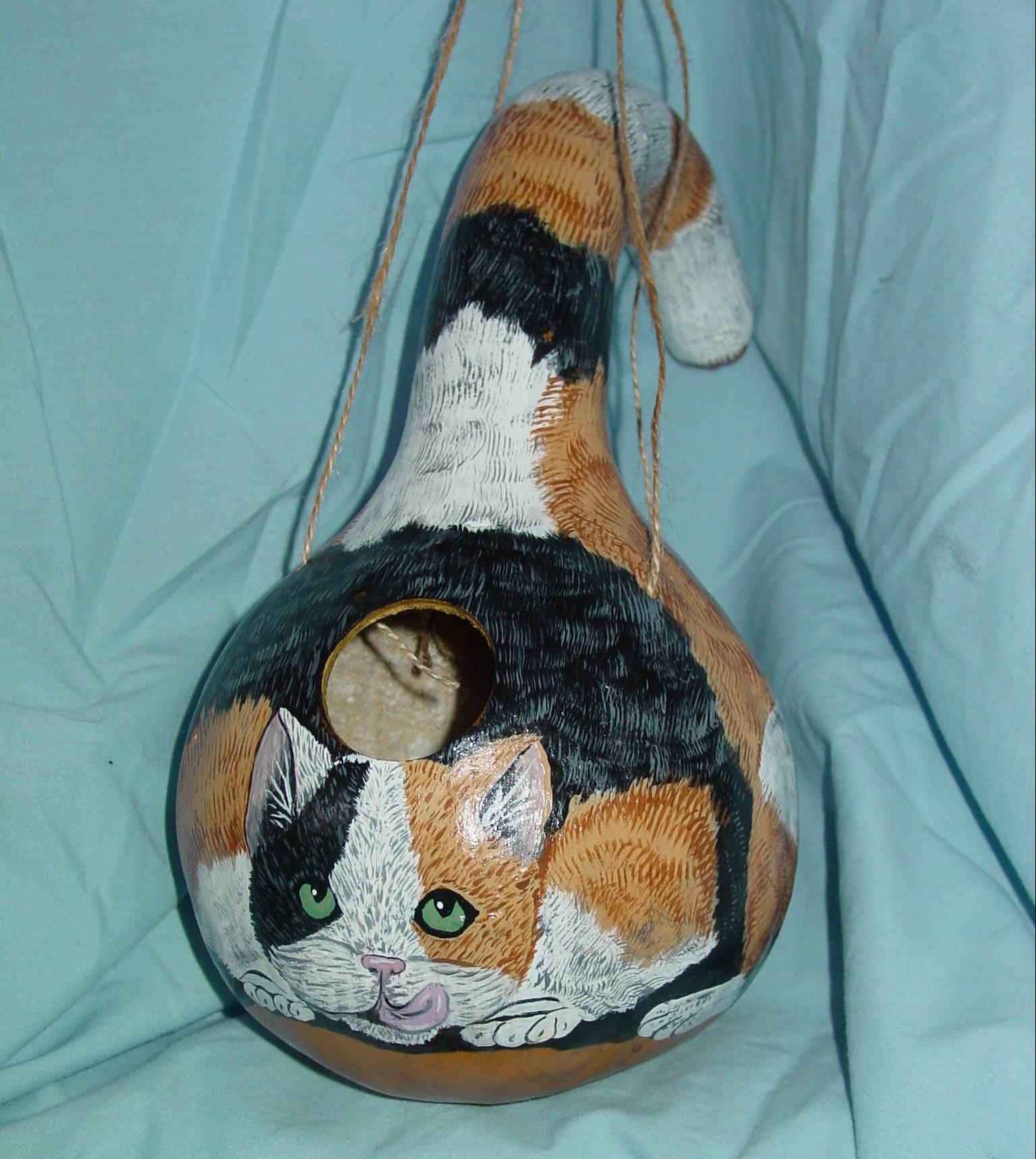 Calico Cat Birdhouse - Made from a dried gourd and hand-painted this fun-loving birdhouse is sure to bring smiles.