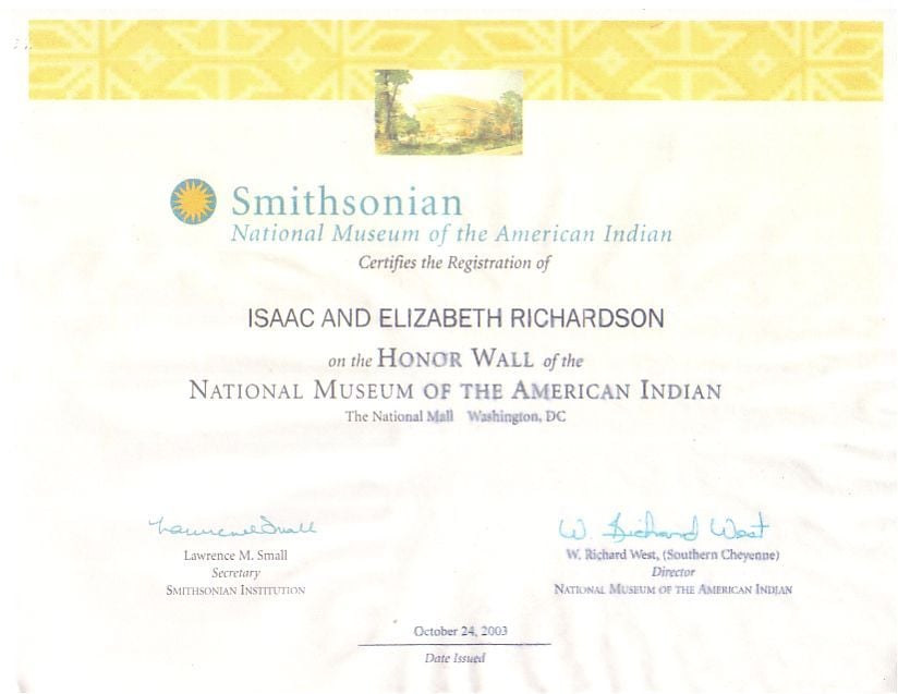 Smithsonian Registration Certificate