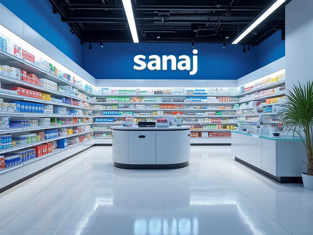 Frasco de suplemento dietético con etiqueta 'sanaj', rodeado de hojas verdes, una rodaja de limón, almendras y limón entero sobre fondo amarillo y verde.