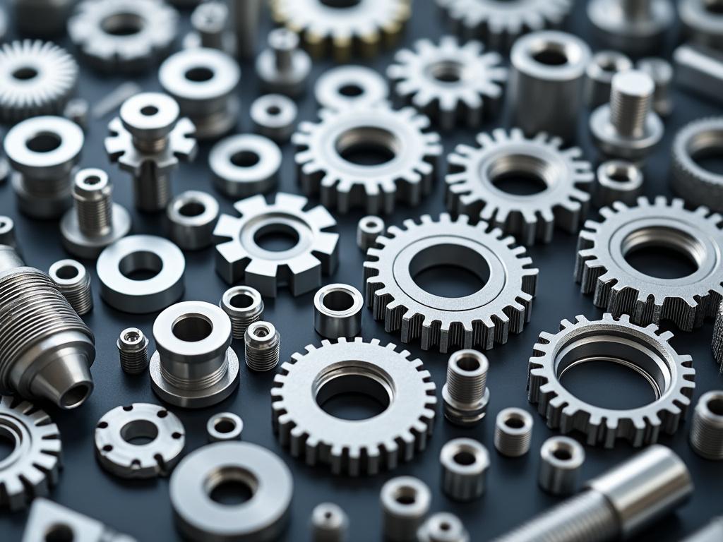 Conjunto de engranajes y piezas metálicas de diversas formas y tamaños sobre fondo gris.