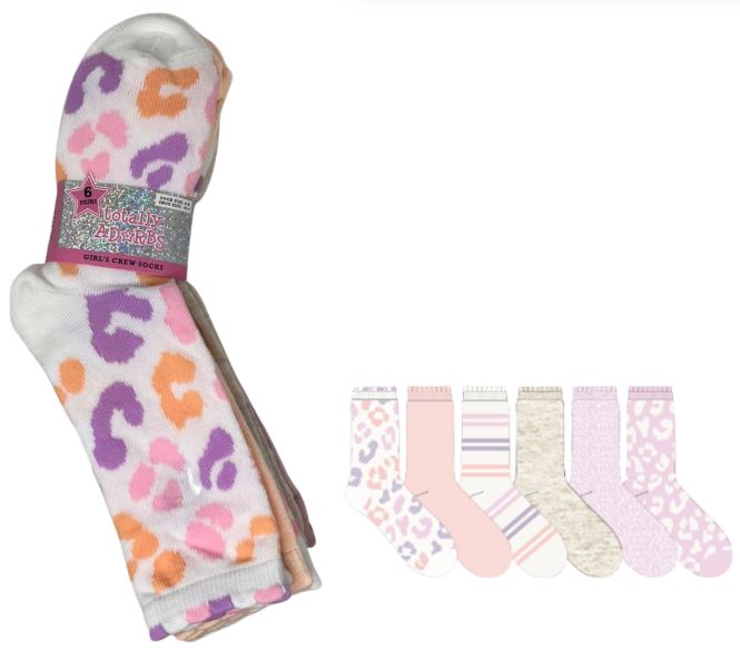 GZ1686-271-RKF-S
6PK CREW SOCKS FOR GIRL 4-6 TOTALLY ADORBS 
191153696162

GZ1686-271-RKF-M
6PK CREW SOCKS FOR GIRL 6-8 TOTALLY ADORBS 
191153696131

72 CS PACK

