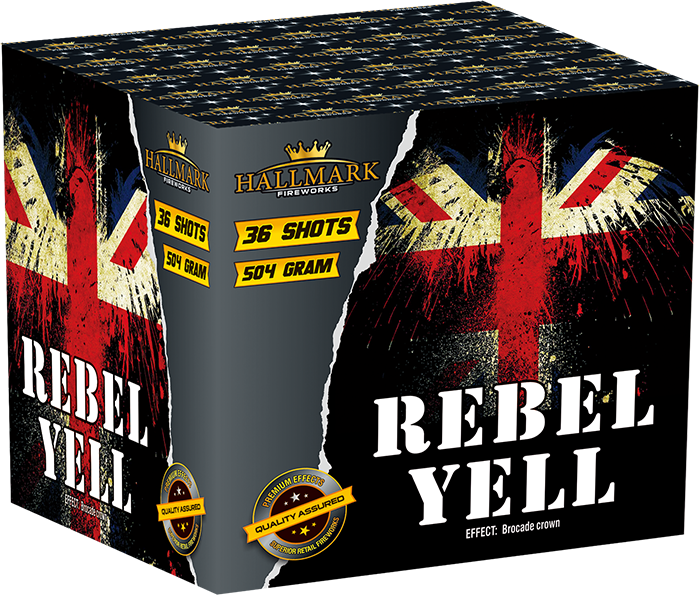 REBEL YELL - Bold and defiant, this firework erupts with loud bangs and bright colours, making a strong statement. £25