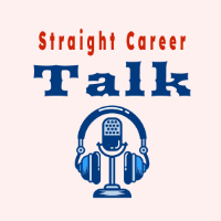 Logo featuring 'Straight Career Talk' text with a blue vintage microphone and headphones illustration. Logo featuring 'Straight Career Talk' text with a blue vintage microphone and headphones illustration.