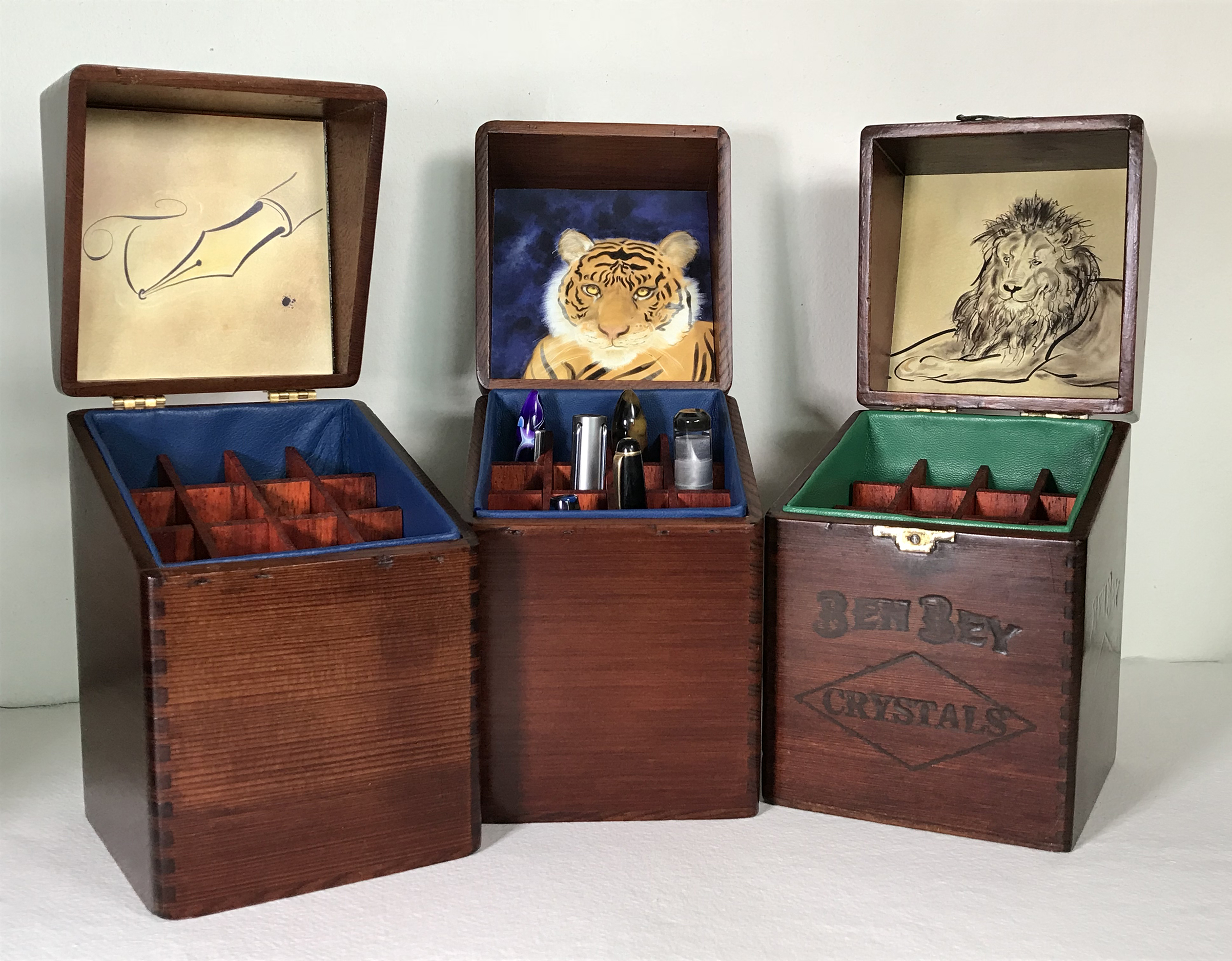 Leather lined fountain pen box