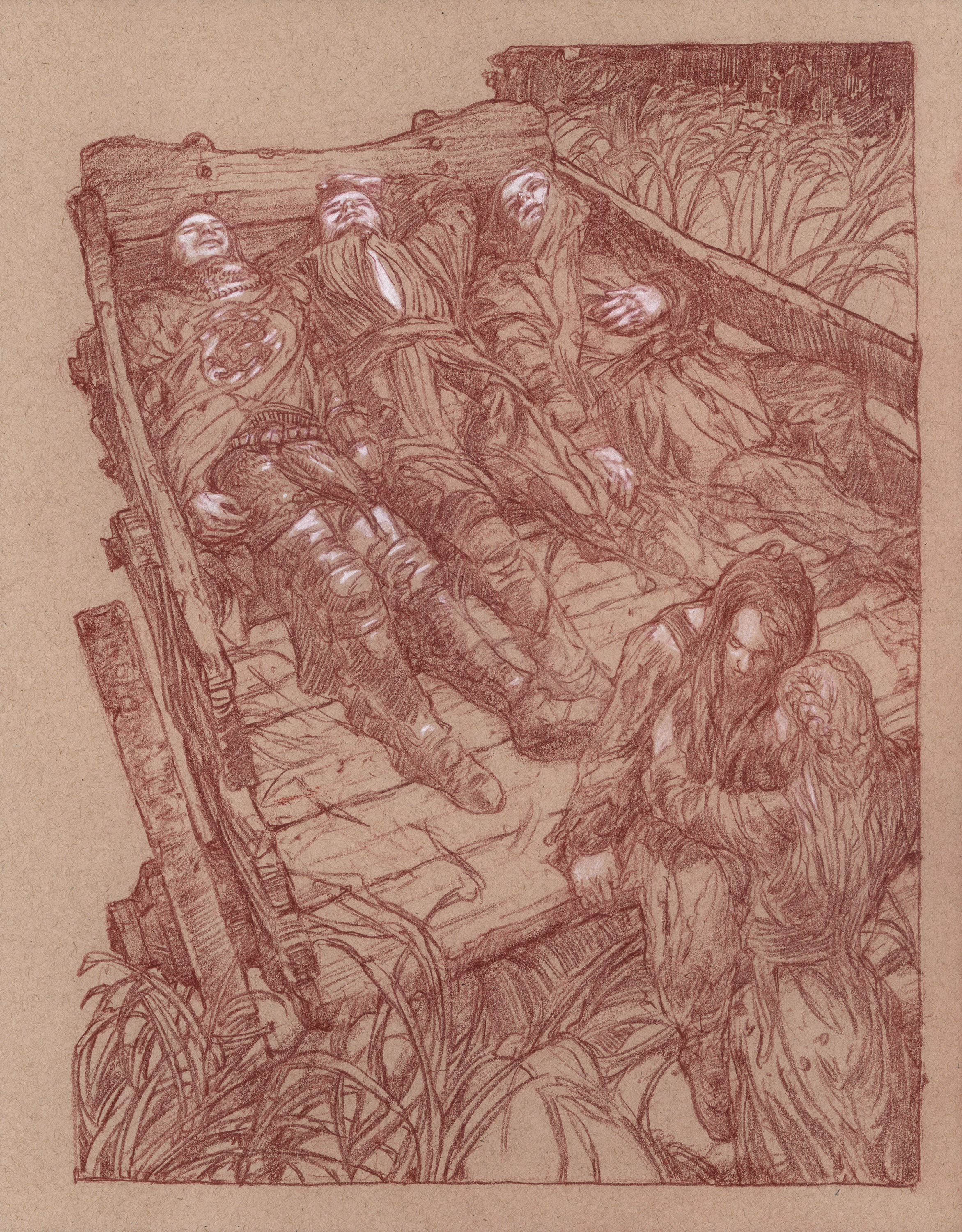 Uprooted- Chapter 16  -The Costs
14" x 11" Watercolor Pencil and Chalk on Toned Paper 2018