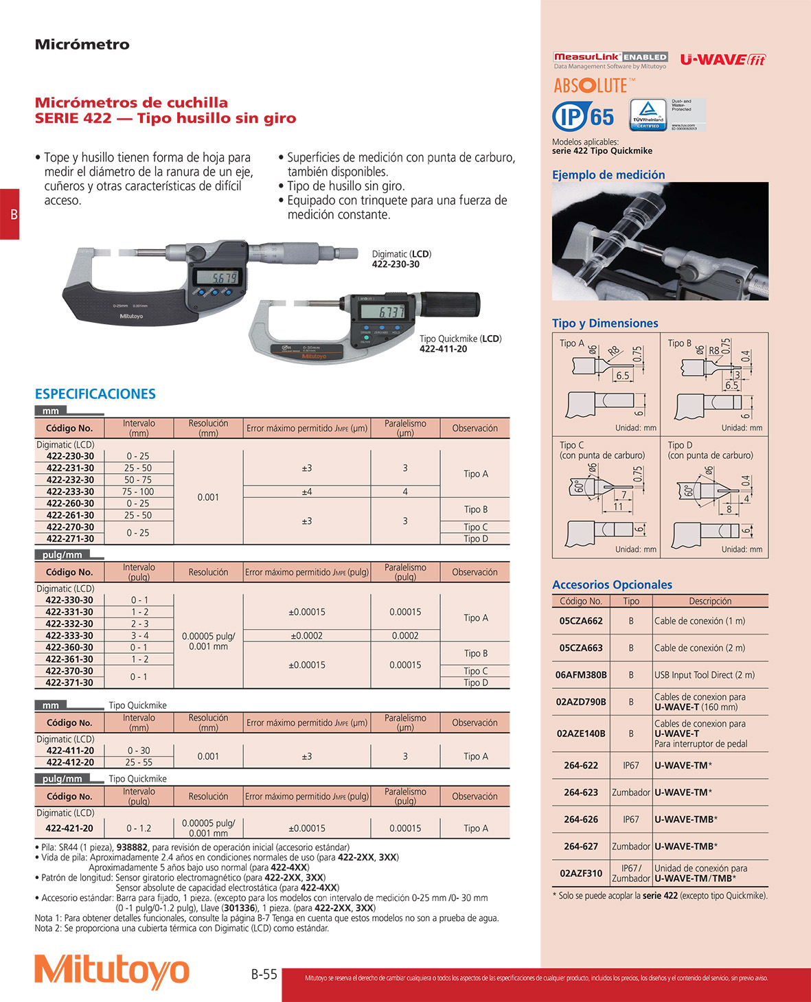 Micrometros de cuchilla tipo husillo sin giro
