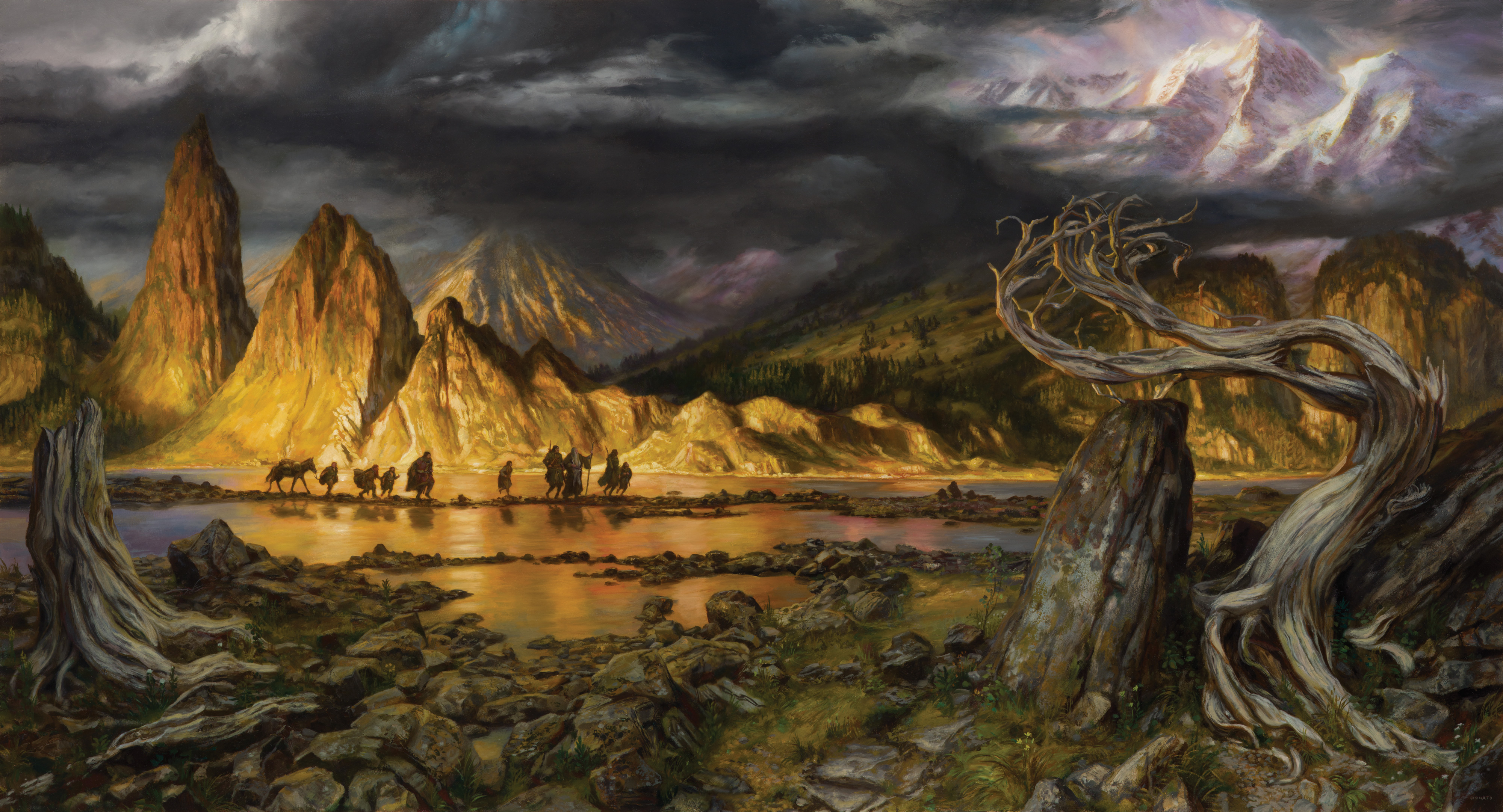 The Fellowship in Hollin
35" x 66"  Oil on Panel 2017
'only the stones remember the elves now.'