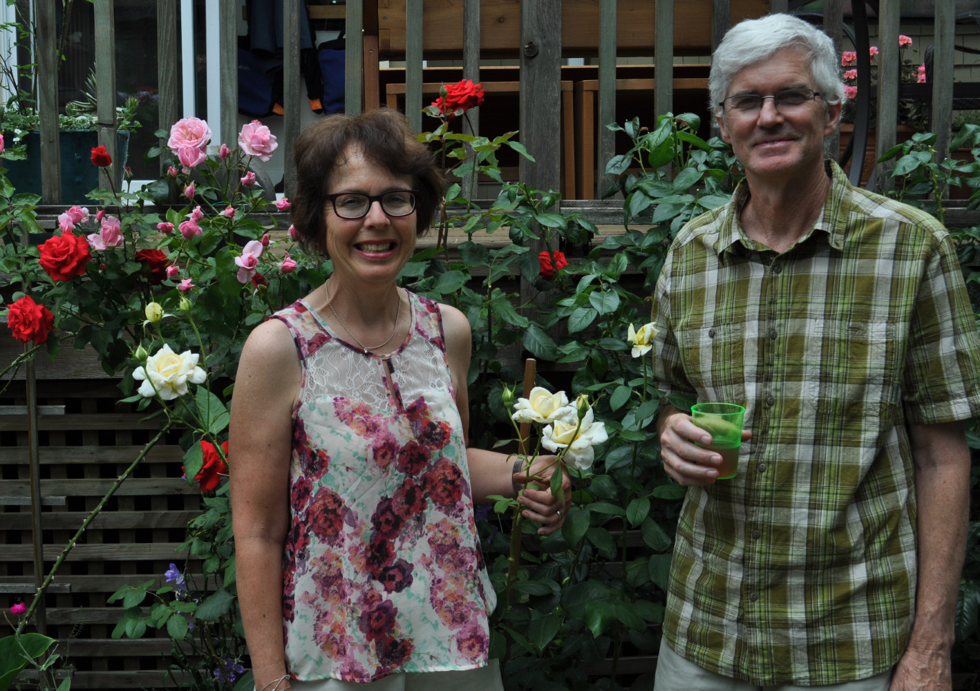 Mary and David in their city garden in Vancouver.