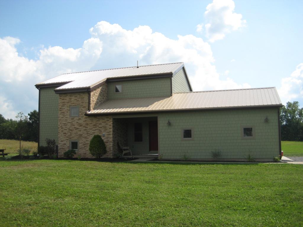 aerial photography of red and gray building
