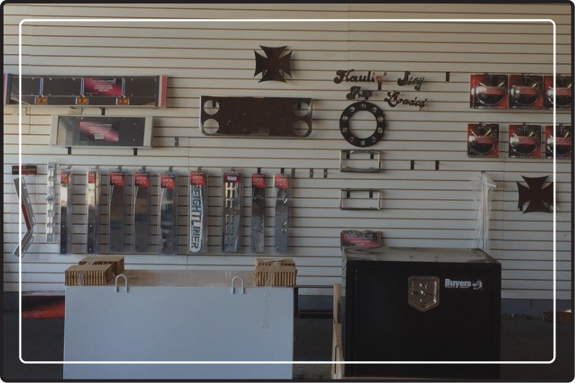 Inside the Truck Parts and Service Company’s store, parts display.