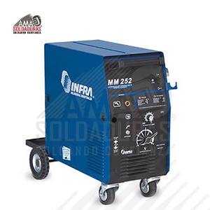 MM 252

Categoría: Proceso MIG GMAW/FCAW
Trabajo: Industrial
Alimentación: 220 V
Rango de amperaje de soldadura:	30-260 A, CD
Ciclo de trabajo: 40%
Suelda con: Soldadura con microalambre (GMAW) diámetro: 0.6 A 1.2 mm (0.023” a 0.045”) con transferencia de corto circuito. En acero inoxidable diámetro: 0.6 A 0.9 mm (0.023” a 0.035”). Tubular con núcleo de fundente (FCAW) diámetro: 0.8 a 1.2 mm (0.030” a 0.045”). Aluminio en diámetros de: 0.9 y 1.3 mm. (0.035” y 0.052”).