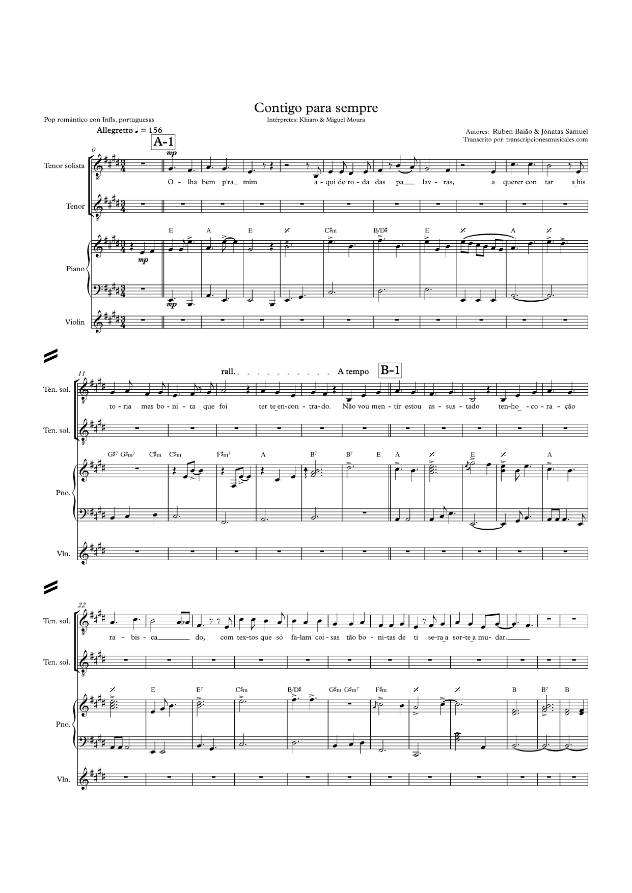 Contigo pra sempre - sheet music sheet 1 