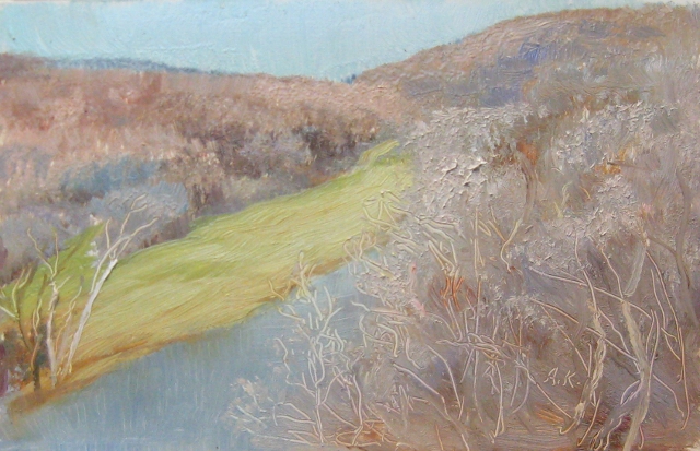 10. Maury River from I-64 Bridge, View North, 4x6  oil on panel