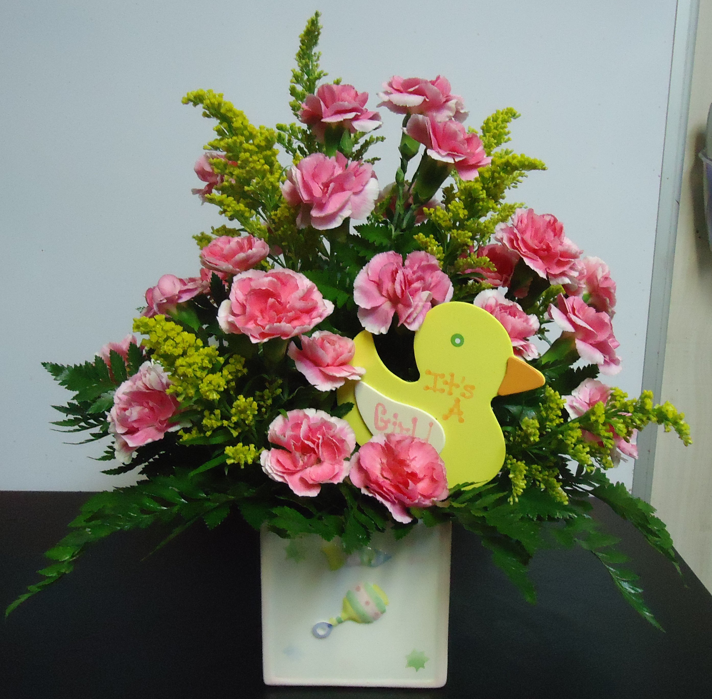 (4)  "IT'S A GIRL" (or Boy)
Fresh Mix Bouquet
 (Containers & Flowers May Vary)
   $40.00