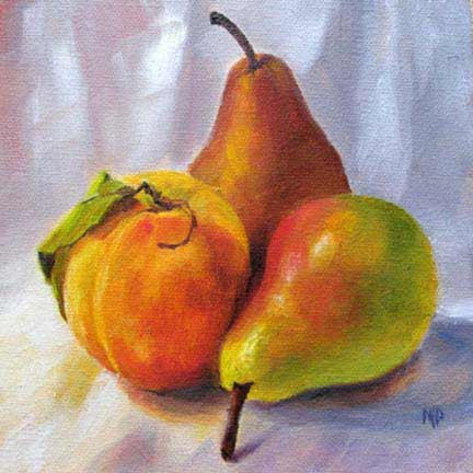 Peach & Pears - 6"x6" Oil on Canvas Panel  SOLD