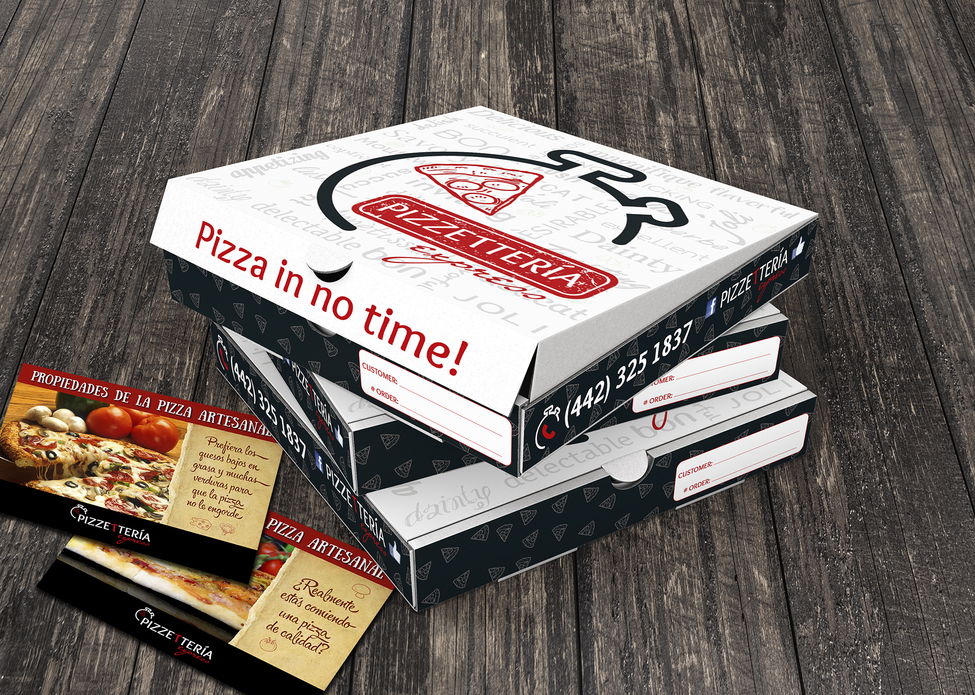 Pizzettería, Diseño de empaque y papelería promocional