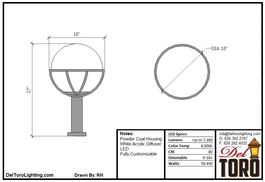 720L-Globe Post Mount
