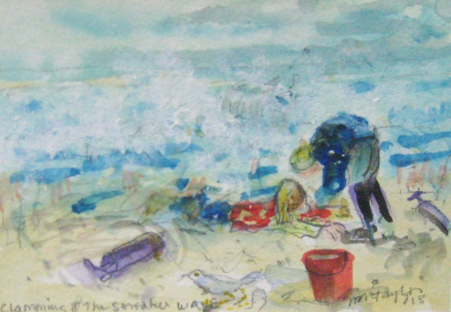 Taylor, Clamming and the Sneaky Wave, 4x6, WC