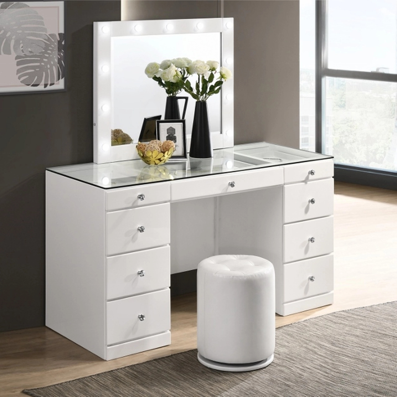 B4850WHSET Avery Vanity Desk Set White