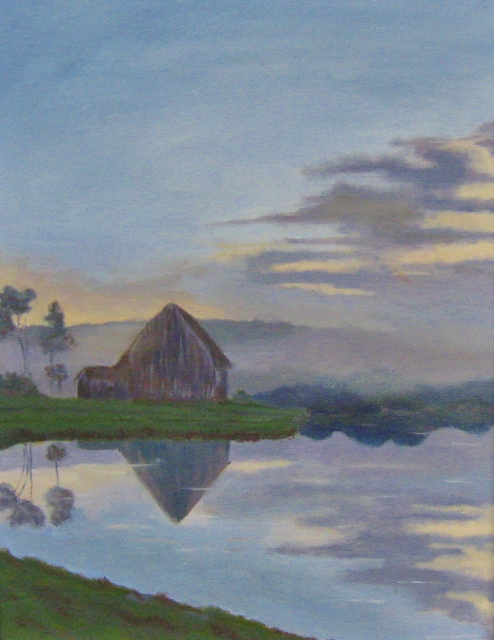 McKelvie Misty Barn 14x11 Oil 