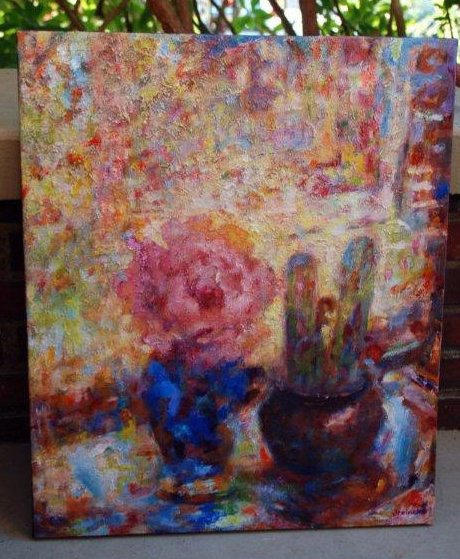 Peony and Cacti 20” X 24” Oil on Canvas $250