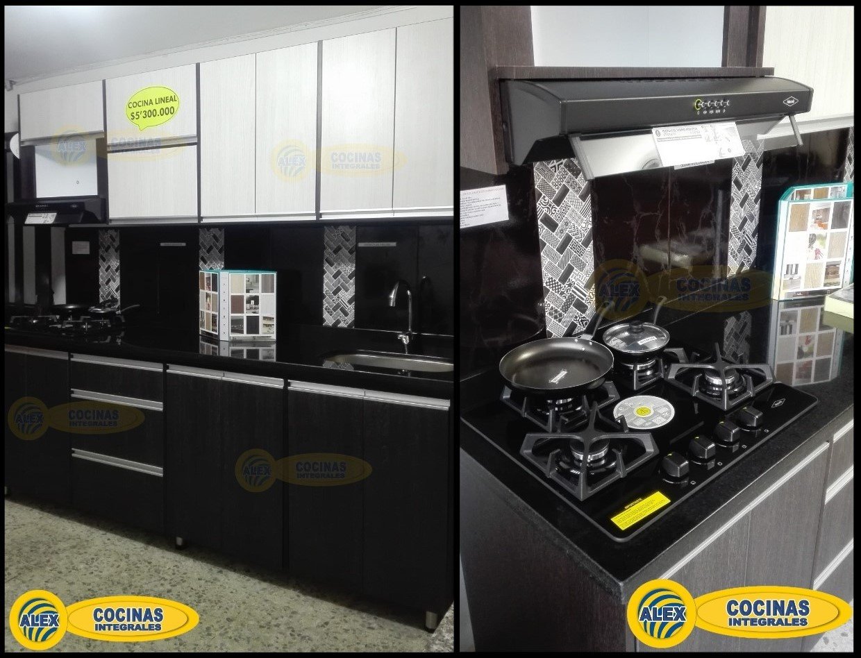 Cocina de exhibición lineal de 2.46 mts. colores Glacial-Volcano, disponible para entrega inmediata.