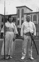 In April 1954 Nakamura sensei devised a series of Sword v. Spear techniques based on his experience with bayonet training. At that time Nakamura sensei was the All Japan Champion in bayonet fencing. 
His daughter Kyoko was sensei's training partner and was skilled with the spear. 
The Japanese equivalent of "Life" magazine did a cover story on the father-daughter martial arts team. 