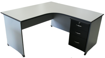 ESCRITORIO EN FORMA DE L.
Elaborado en melamina a dos colores.
Robots de 3 gavetas.
Correderas telescópicas.
Sistema de en llave central.
Mide: 150 x 150 cm.
Tiempo de Fabricación: 2-4 días hábiles.