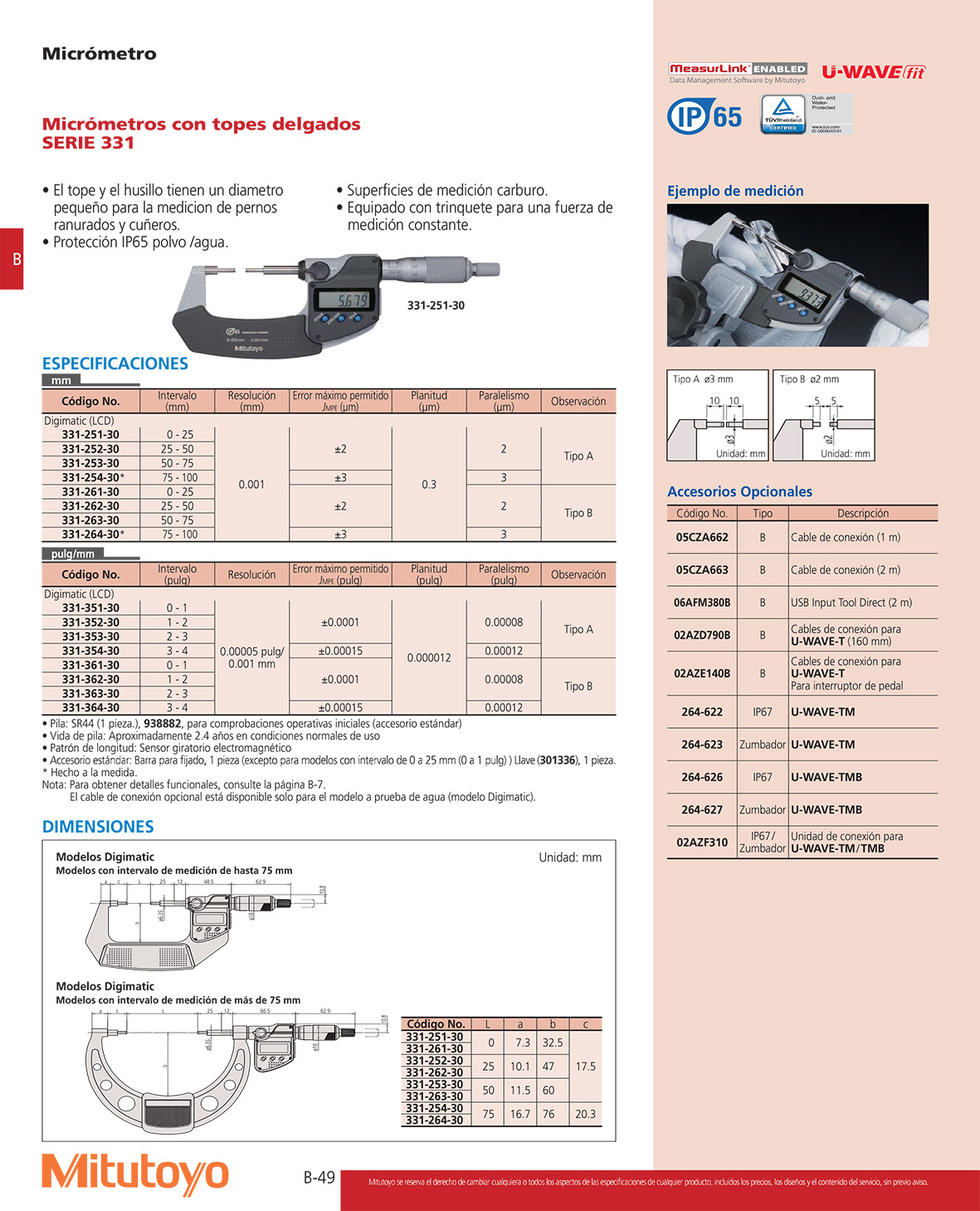 Micrómetros con topes delgados 