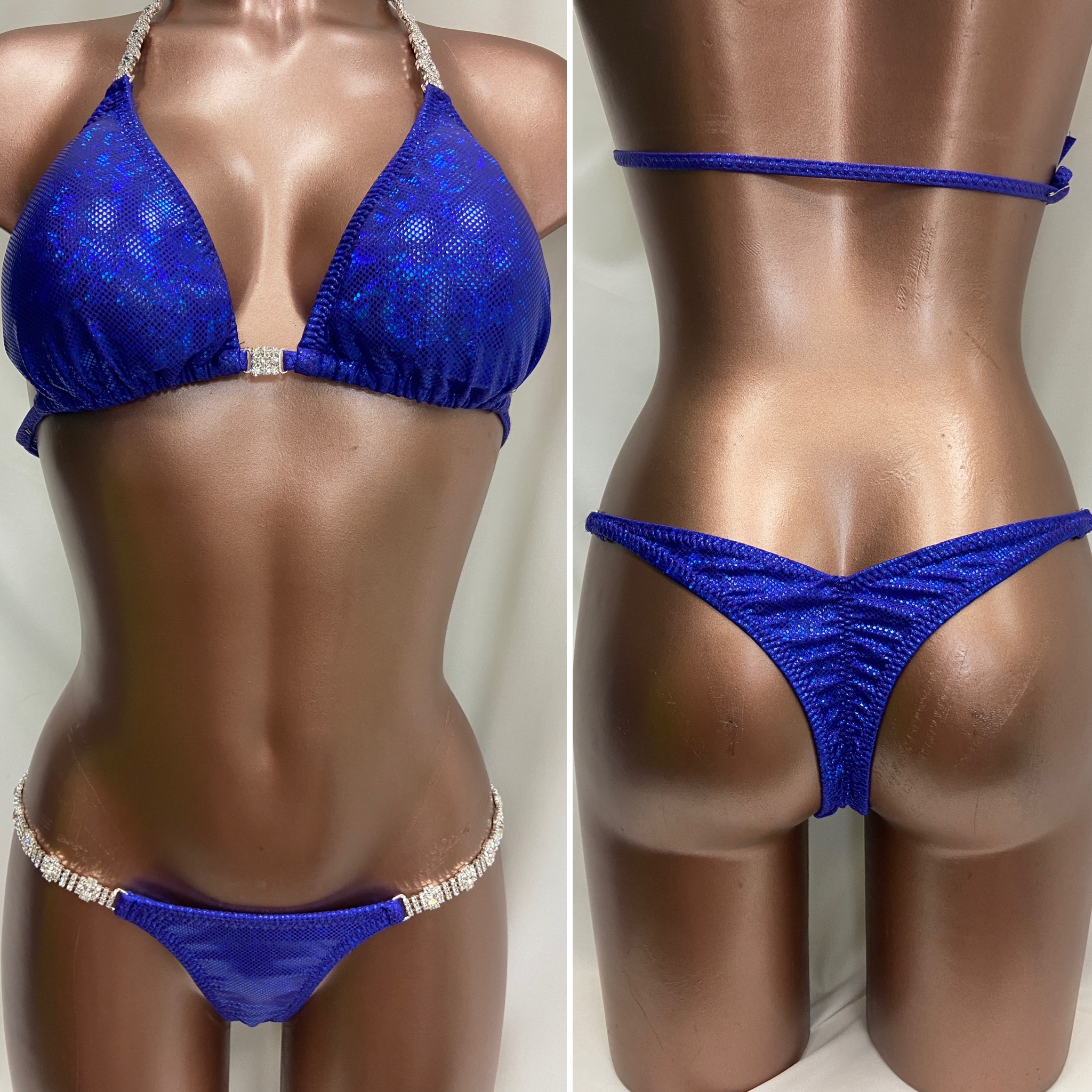 B5
Blue Hologram on purple bikini 
D slim sliding top
Small front , xxxsmall v back 
$175 