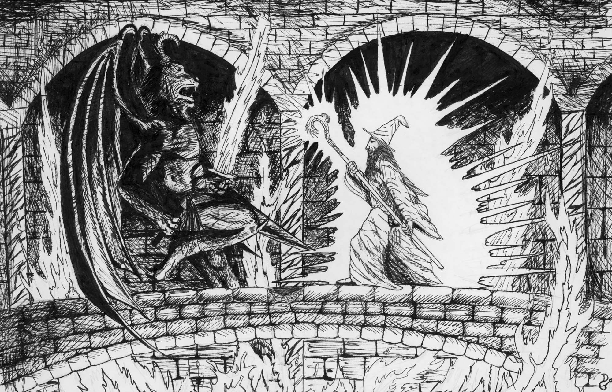 Gandalf and the Balrog
12" x 18"  Ink on Paper 1983