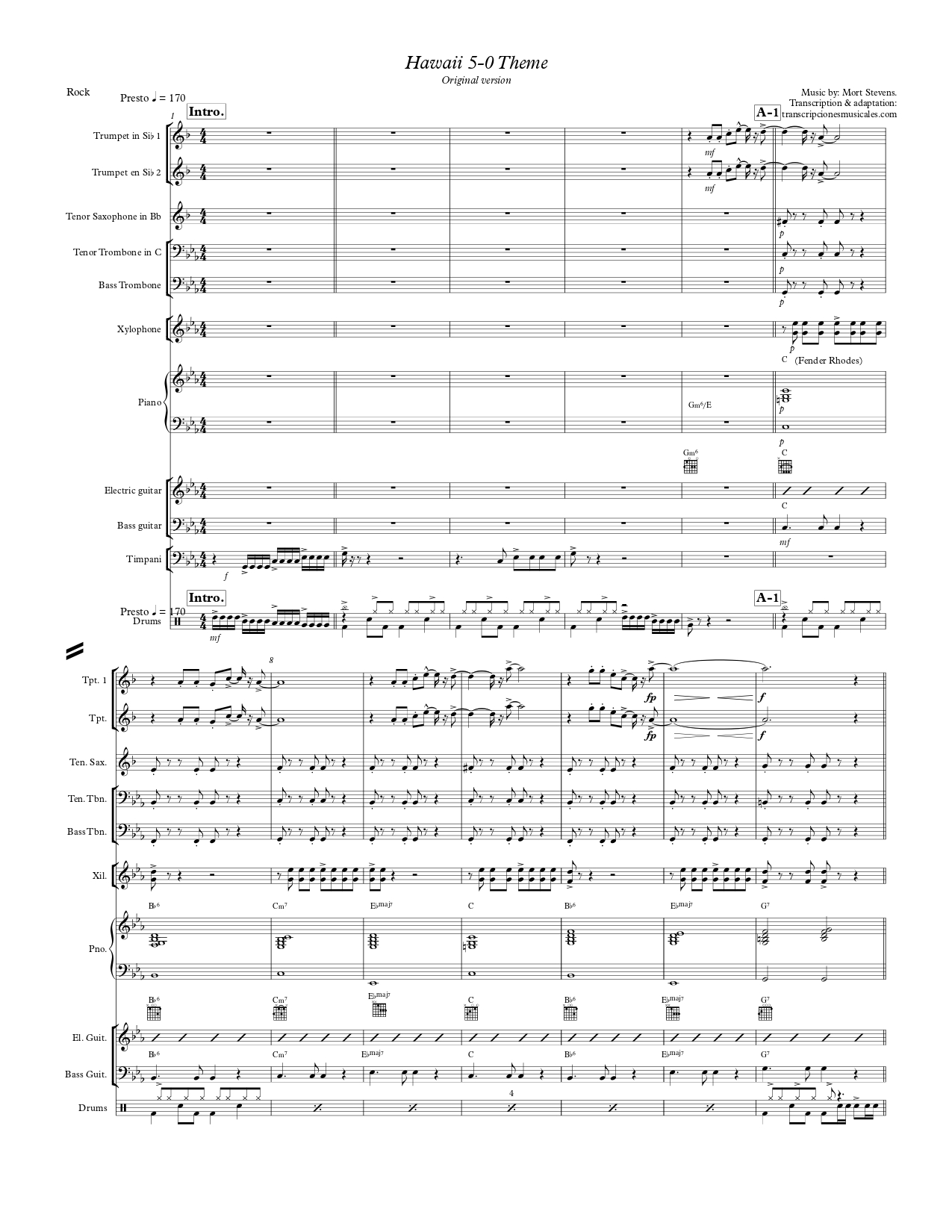 Hawaii five-0 theme - sheet music page 1