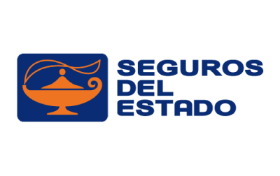 Logo de Seguros del Estado con diseño de lámpara en azul y naranja.