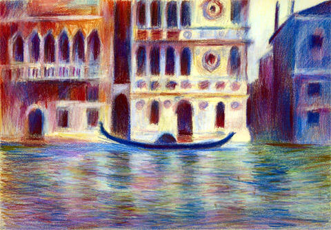 Palazzo Dario #3 after Monet (Coloured Pencil on Colourfix 8.25" x 11.75")