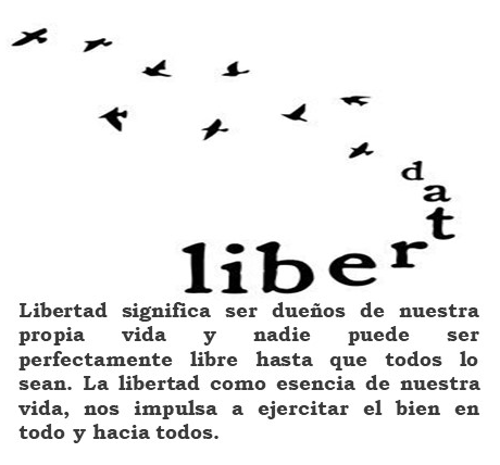 Ilustración con la palabra 'libertad' acompañada de aves volando y texto sobre el significado de la libertad. Ilustración con la palabra 'libertad' acompañada de aves volando y texto sobre el significado de la libertad.