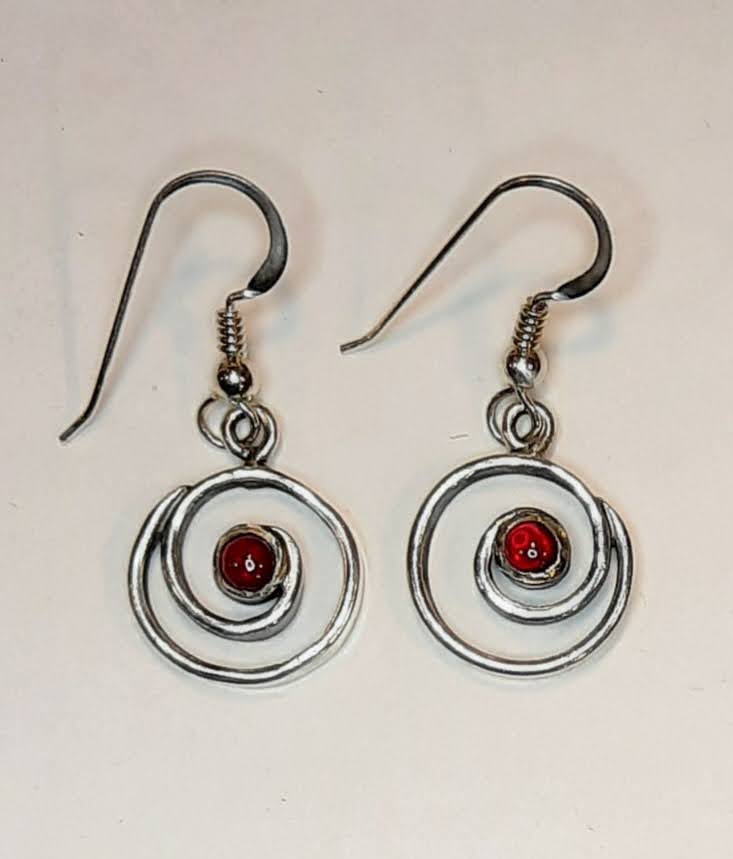 JE004-RC CLOSED SPIRAL EARRINGS Sterling with Ruby Cabochon