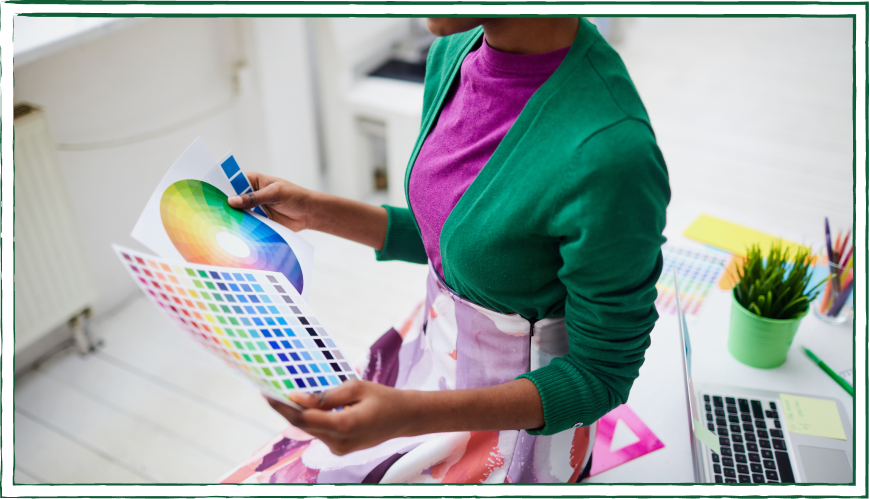 A woman looking at color swatched