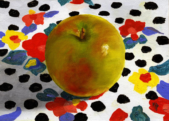 Polka Dot Apple ~ 5"x7" Oil on Canvas Panel    SOLD