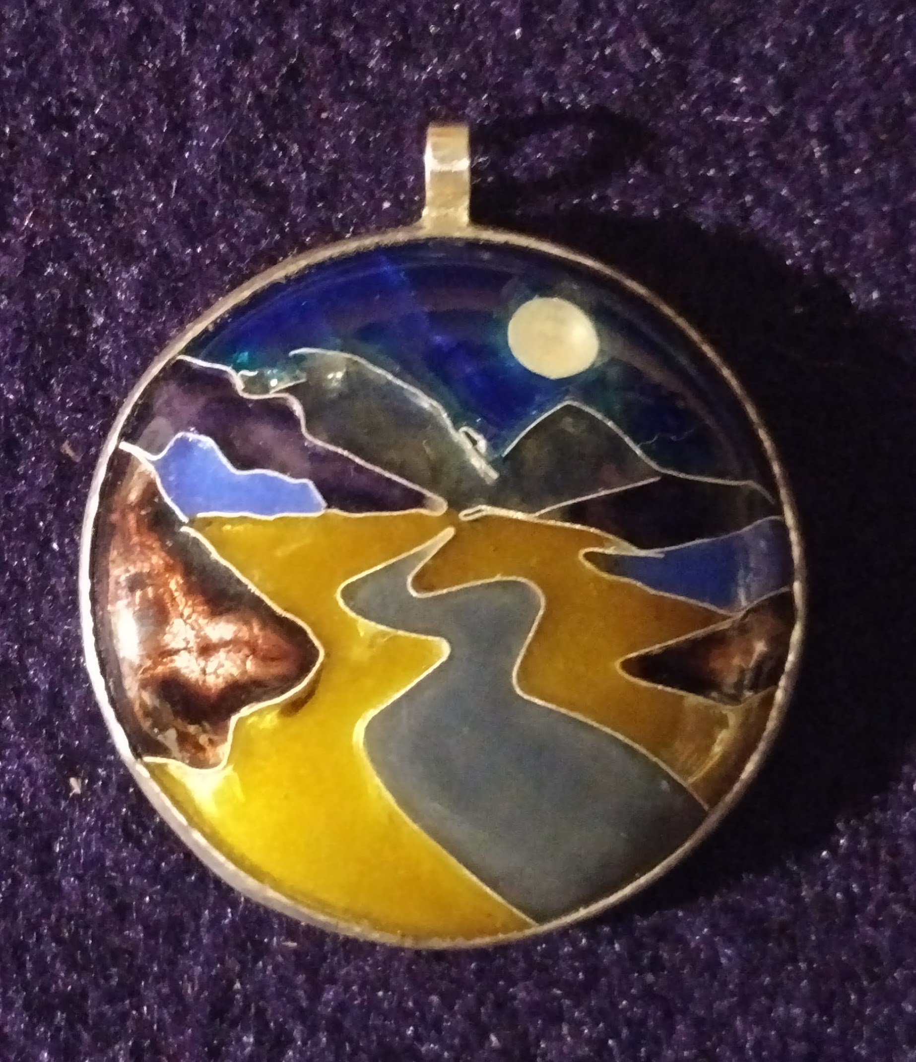 JPn017a Cloisonne Landscape 02 Enamel on Fine Silver with Sterling