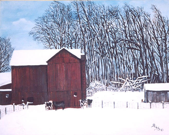 'Snow Barn', Acrylic, 16x20   SOLD