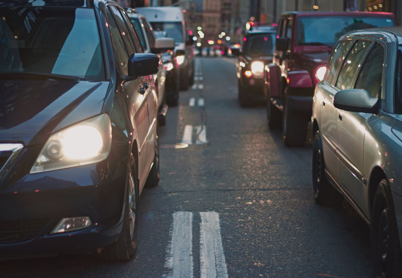 Cars on the road in traffic