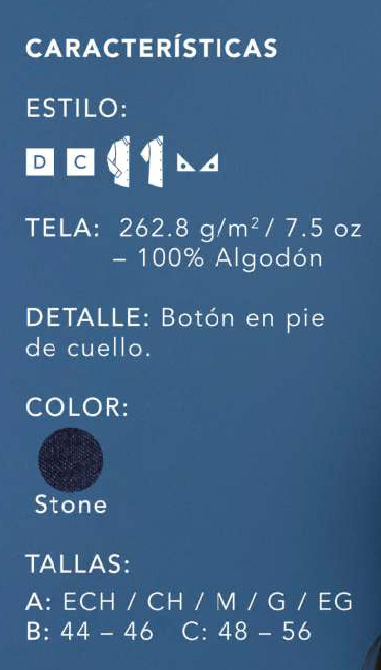 CARACTERISTICAS CAMISA DE MEZCLILLA BIBO