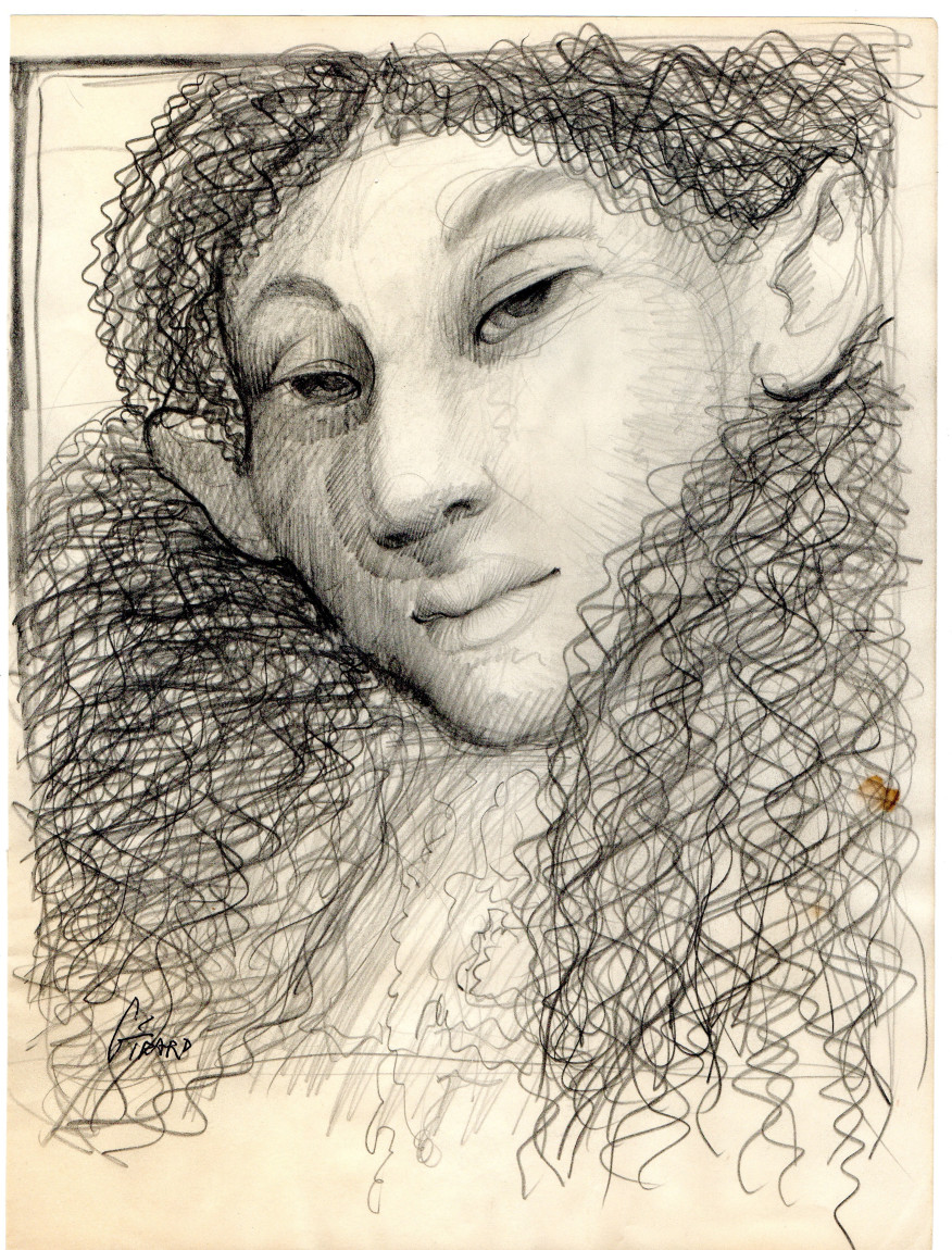 Pencil sketch of a young woman. Approx: 8.5" x 11"