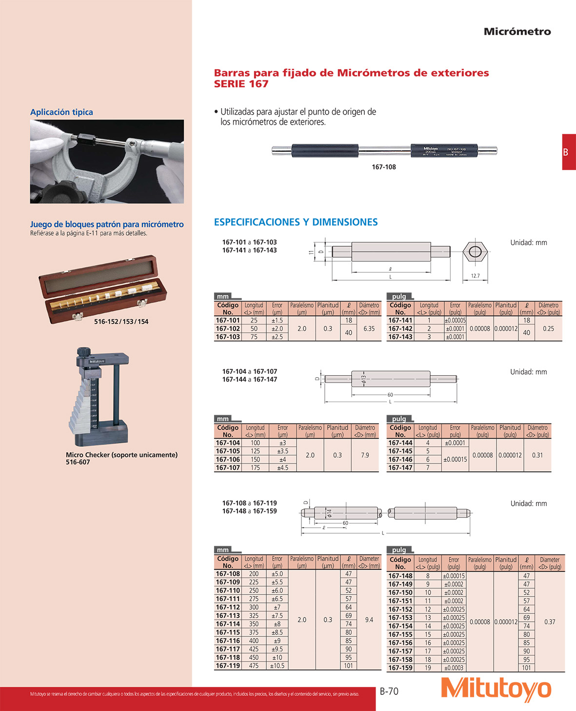 Barras de fijado para micrómetros de exteriores

