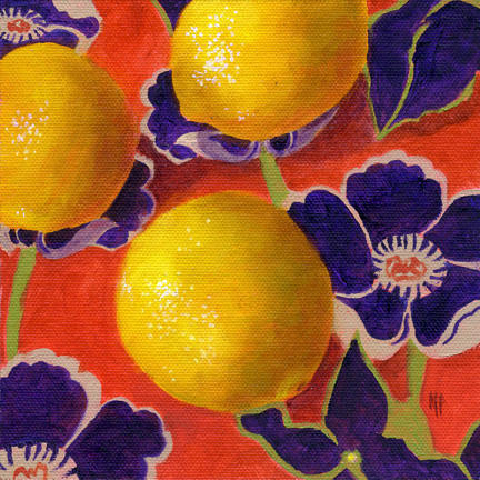 Lemons On Persimmon ~ 6" x 6"  Oil on Canvas Panel    SOLD