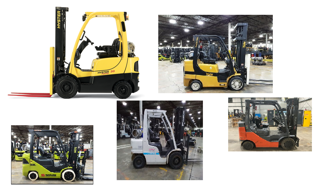 MONTACARGAS DE COMBUSTION, MARCAS: 
YALE , HYSTER, UNICARRIERS, CLARK, TOYOTA. 