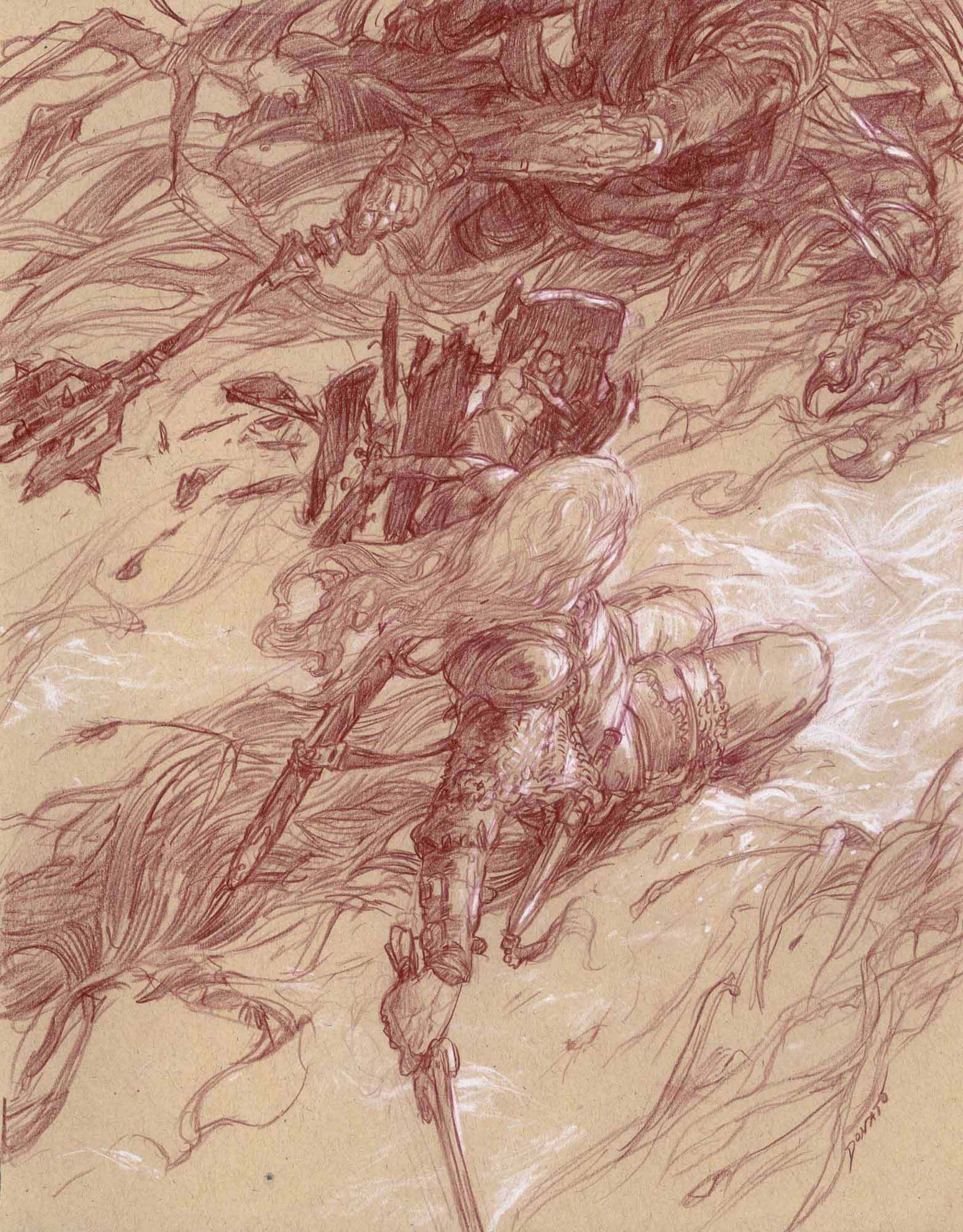 Éowyn - Shield Blow
11" x9"  Watercolor Pencil and Chalk on Toned paper 2011
private collection