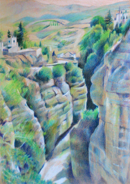 View from Puente Nuovo, Ronda (Coloured Pencil)
